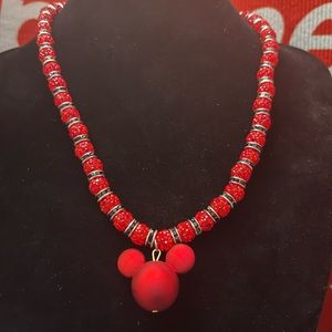 Red rhinestone with black rhinestone spacers necklace with Mickey Mouse pendant